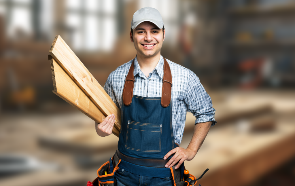 Mitarbeiterbild portrait-smiling-carpenter-holding-wood-